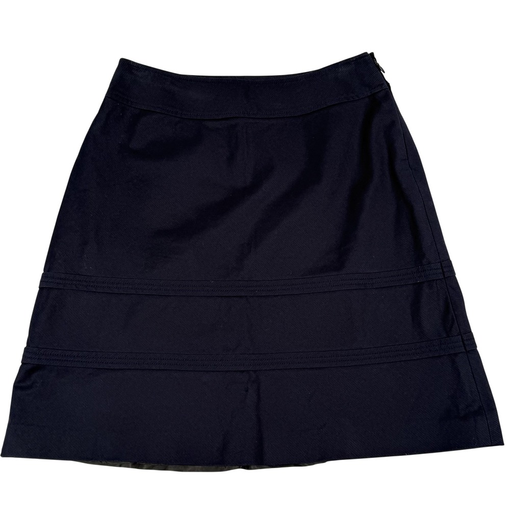 Ann Taylor Skirt 6 Navy A-Line Knee Length Stretch‎ Twill Lined Career Office